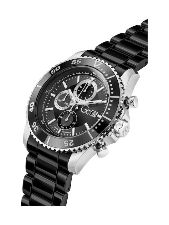 GC Watches Ανδρικό Ρολόι 44mm Χρονογράφος Μπαταρίας με Μαύρο Μεταλλικό Μπρασελέ