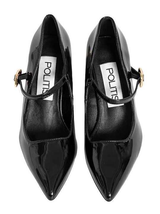 Anatomic Patent Leather Pointed Toe Black High Heels with Strap