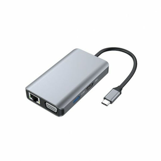 Conceptronic USB-C Docking Station με HDMI 4K PD Ethernet και σύνδεση 2 Οθονών Γκρι (DONN21G)