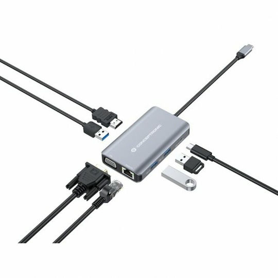 Conceptronic USB-C Docking Station με HDMI 4K PD Ethernet και σύνδεση 2 Οθονών Γκρι (DONN21G)