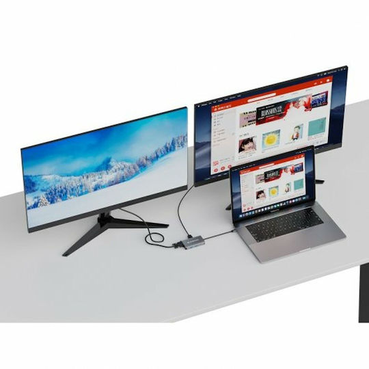 Conceptronic USB-C Docking Station με HDMI 4K PD Ethernet και σύνδεση 2 Οθονών Γκρι (DONN21G)