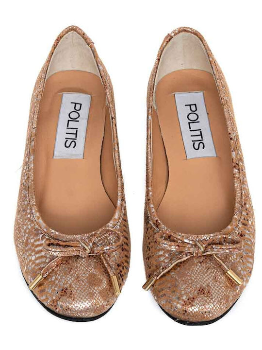 Leather Women's Ballerina Shoes Animal Print Anatomic Beige