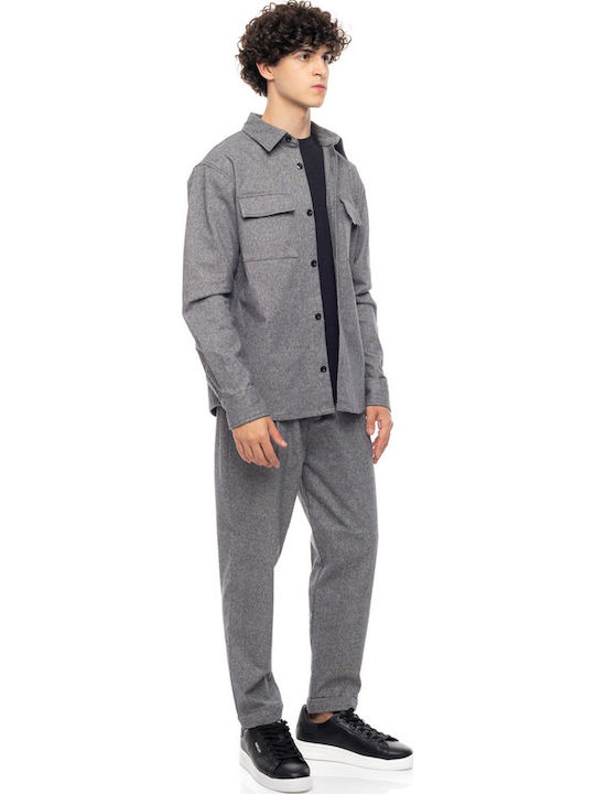 Long Sleeve Denim Overshirt in Wide Line Gray
