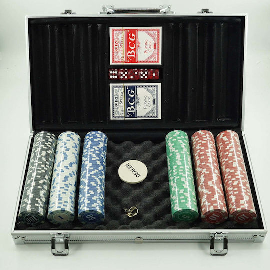 Set 300 Fise de Poker Numărate in Valiza cu 2 Pachete de Carti si Mat