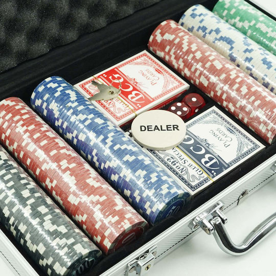Set 300 Fise de Poker Numărate in Valiza cu 2 Pachete de Carti si Mat
