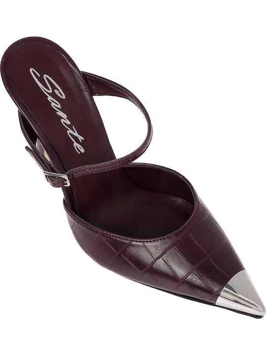Synthetic Leather Burgundy High Heels with Strap