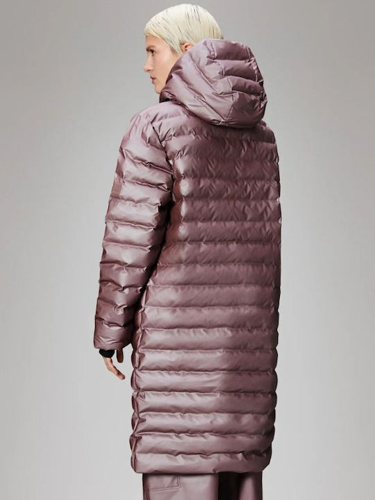 Lohja Women's Long Puffer Jacket Waterproof and Windproof for Spring or Autumn with Hood Purple