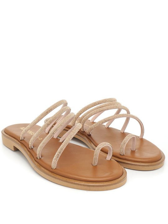 Ioannis Leather Women's Flat Sandals Rose Gold