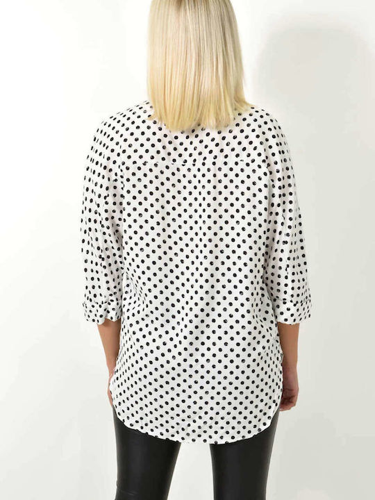 Women's Polka Dot Long Sleeve Shirt White