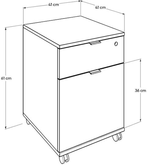 Office Storage Drawer Wooden with Wheels and Lock White 41x41x61cm