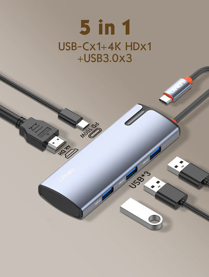 Ldnio DS-15H USB-C Stație de andocare cu HDMI 4K PD Gri