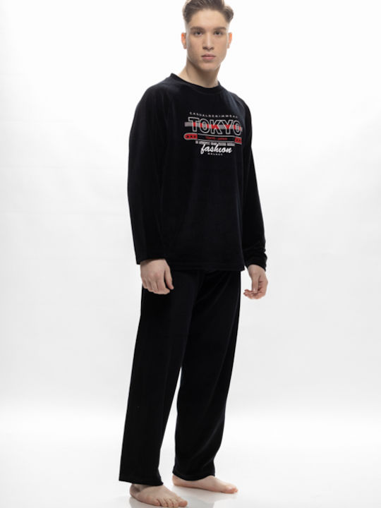 Galaxy Men's Winter Cotton Pajamas Set Black