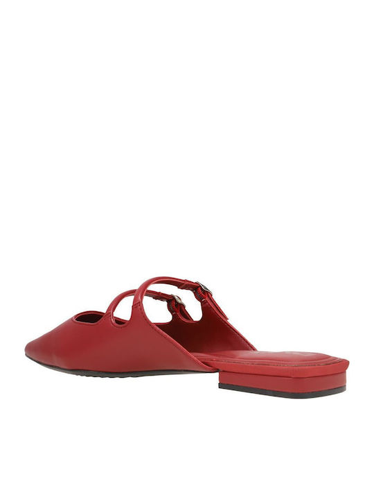 Cahana Flach Leder Mules in Rot Farbe