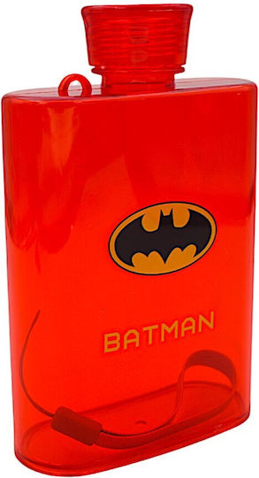 Kids Water Bottle Batman Plastic with Screw Cap Non Spill Red 430ml