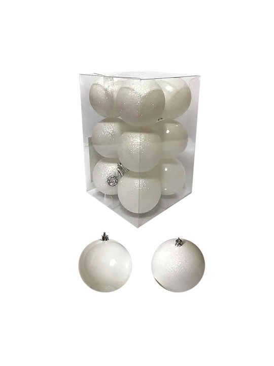 Hanging Ball Ornament Ornament Plastic White with Glitter 4cm Set 12pcs