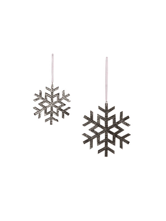 Pwder Hanging Snowflake Ornament Silver 10x10cm Set 24pcs