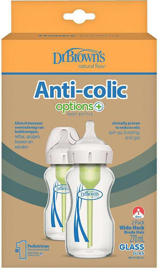 Dr. Brown's Γυάλινο Μπιμπερό Options Κατά των Κολικών με Θηλή Σιλικόνης 270ml 2τμχ