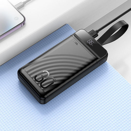 Hoco J123B Соларна Външна Батерия 30000mAh 20W с 3 USB-A Изходни Порта и USB-C Изходен Порт Захранване с Висока Мощност Бързо Зареждане Черна