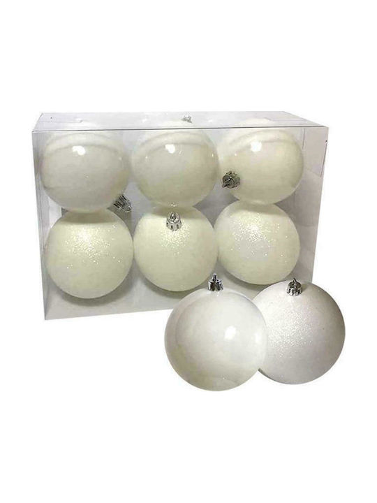 Hanging Ball Ornament Ornament Plastic White with Glitter 7cm Set 6pcs