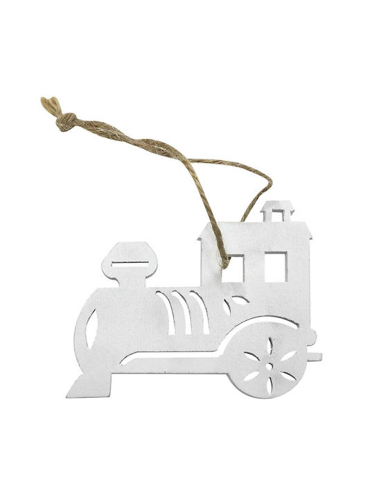 93-2495 Hanging Ornament Train Wooden White 6x7cm