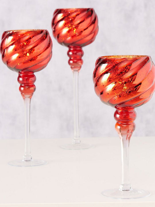 MSA Candle Holder Glass in Red Color 13x13x30cm 1pcs