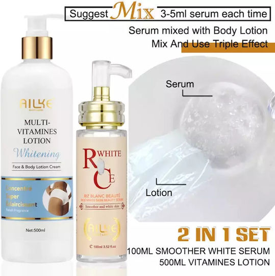 Ailke Whitening Lotion Glutathione & Niacinamide 500ml Hydrating Formula 2 In 1 Set Vitamines