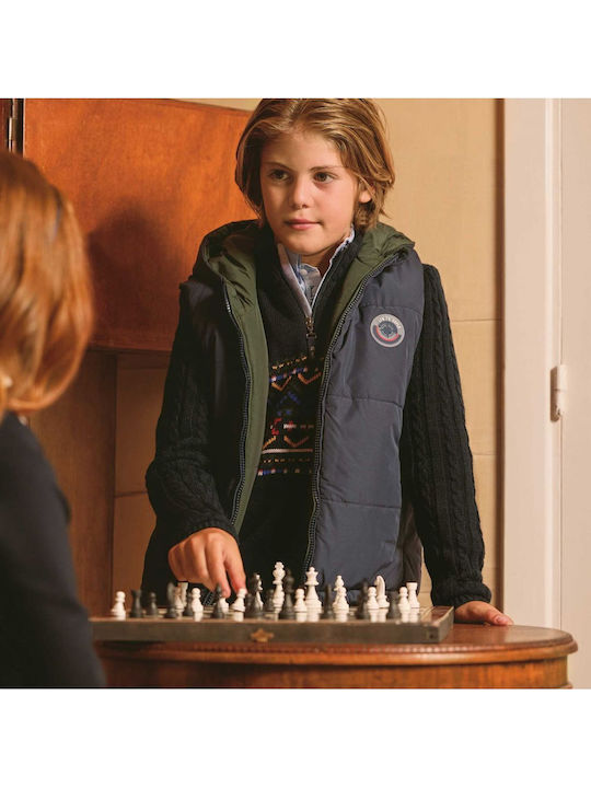 Kids' Casual Jacket Sleeveless Double Sided with Hood Blue-green
