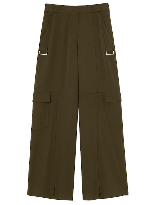 Pinko Women's High-waisted Fabric Cargo Trousers Flare Green