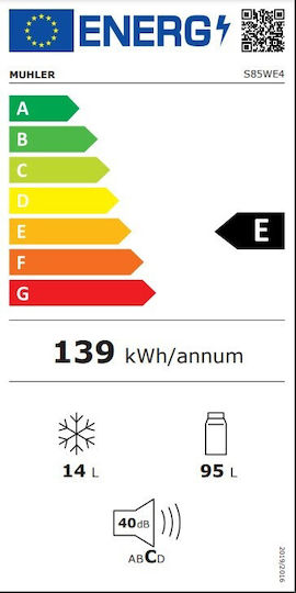 Muhler Mini Bar 109lt Υ85xΠ55xΒ58εκ. Λευκό S85WE4