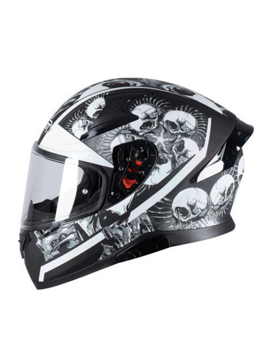 Pilot Skull Black Matt Motorcycle Helmet Full Face ECE 22.05 1500gr with Sunvisor