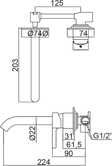 AQG Built-in Mixer & Spout Set for for Bathroom Sink Black