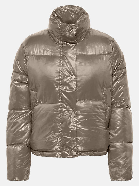Women's Short Puffer Jacket for Winter Weathered Teak Brown