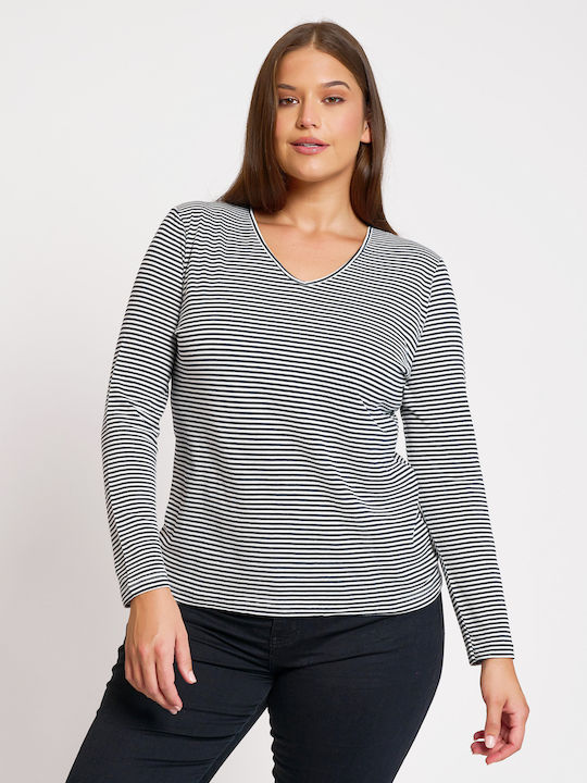 Women's Blouse Long Sleeve with V Neckline Striped Multicolour