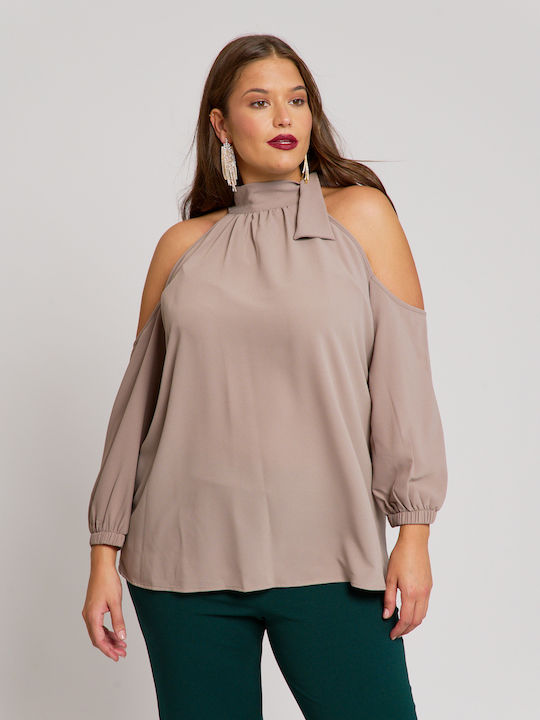 Women's Blouse Off-Shoulder Long Sleeve Beige