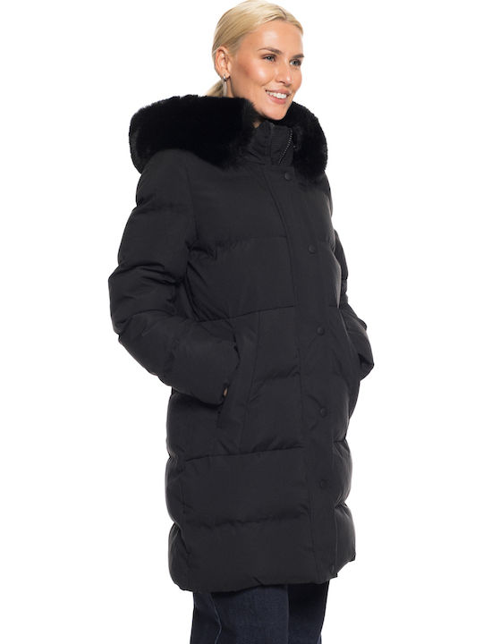 Women's Long Lifestyle Jacket for Winter with Hood Black