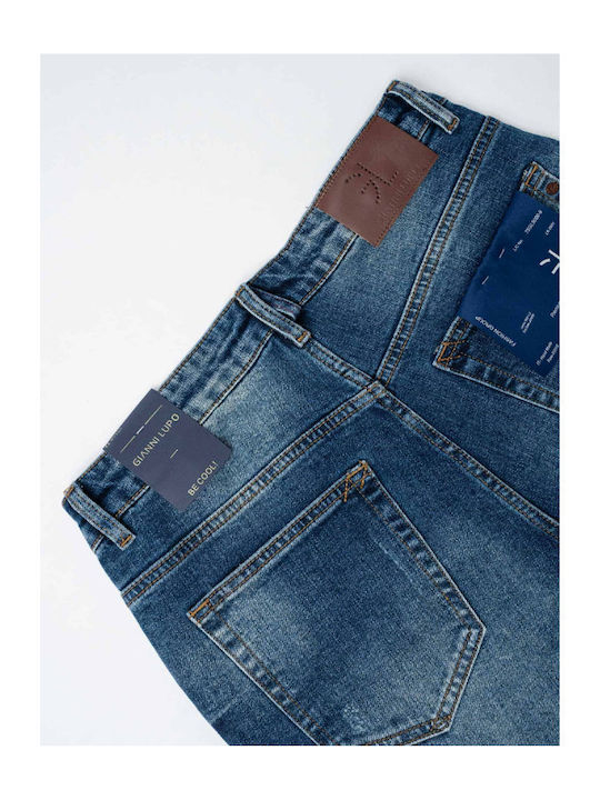 Men's Elastic Jeans Pants with Regular Tapered Fit Blue