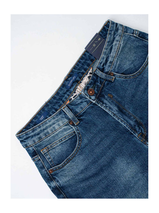Men's Elastic Jeans Pants with Regular Tapered Fit Blue