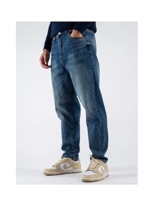 Men's Elastic Jeans Pants with Regular Tapered Fit Blue