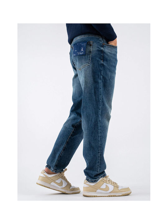 Men's Elastic Jeans Pants with Regular Tapered Fit Blue