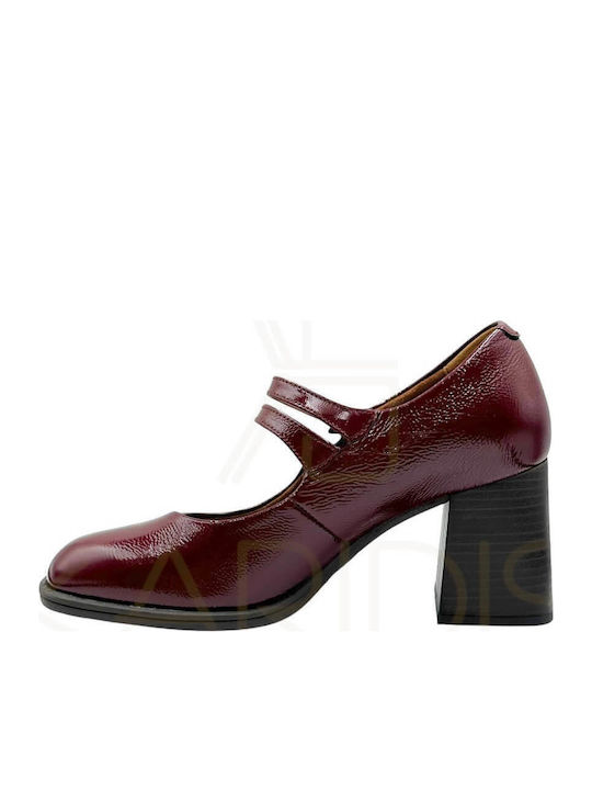 Leder Pumps mit Riemchen & mittelhoher Absatz Burgundisch