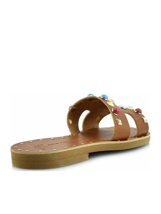 Leder Flache Sandalen für Damen in Tabac Braun Farbe