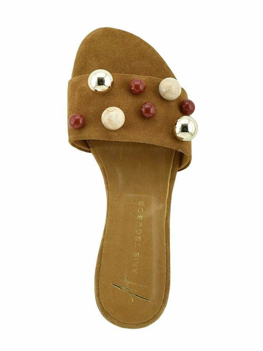 Leder Flache Sandalen für Damen in Tabac Braun Farbe