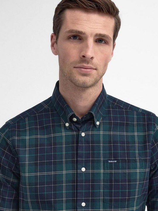 Wetheram Long-sleeved Cotton Shirt Checked Green Loch