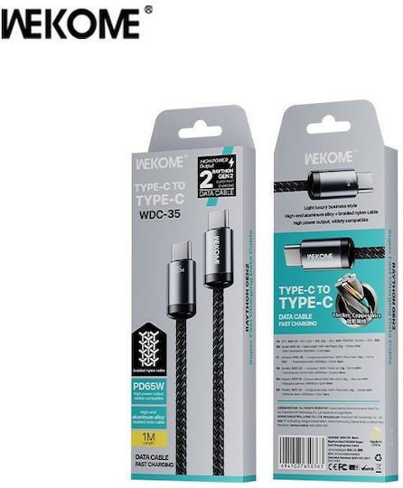 WK Wdc-35 Braided USB 2.0 Cable USB-C male - USB-C 65W PD Μαύρο 1m