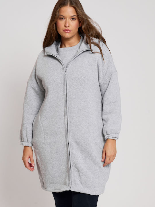 Jucita Long Women's Cardigan with Zipper Grey