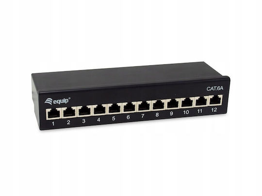 Equip Пач Панел Екраниран за Rack 1U 10" 12 Порта cat6a Черен