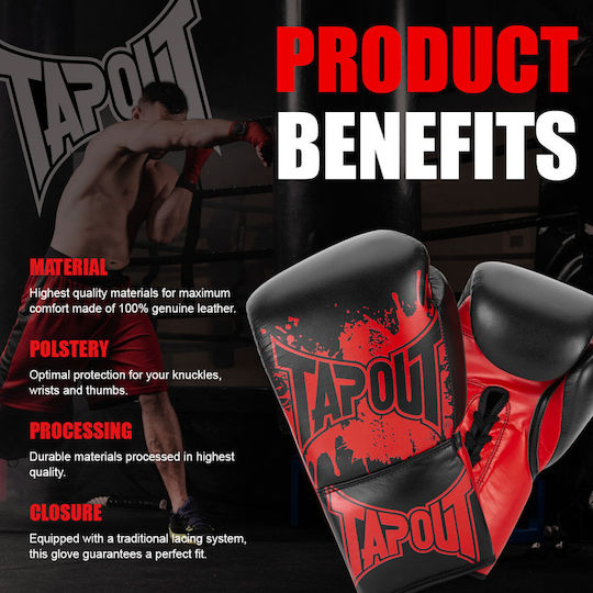 Tapout Γάντια Πυγμαχίας Δερμάτινα για Αγώνα Μαύρα