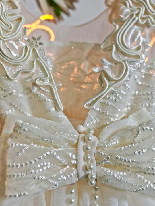 Stova Bambini Alb Rochie de Botez din Tulle