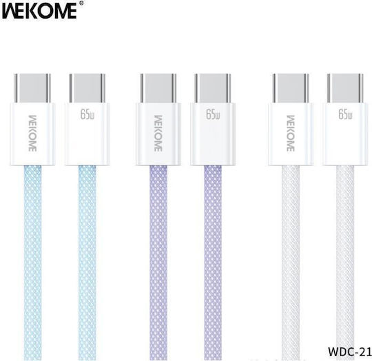WK USB 2.0 Cable USB-C male - USB-C 65W PD Λευκό 1m WDC-21C