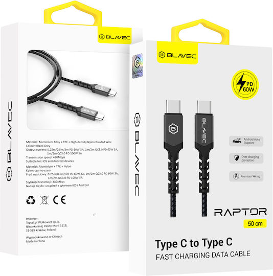 Blavec USB 2.0 Cable USB-C male - USB-C 60W PD Μαύρο 3m 50053
